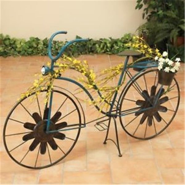 The Gerson Companies Gerson 2123810EC 53 in. Long Solar Powered Metal Antique-Style Bicycle Plant Stand with Wind Spinner Spokes 2123810EC
